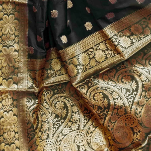 AXONIT Women's Silk Blend Banarasi Jacquard Floral & Paisley Design Saree with Unstitched Blouse Piece