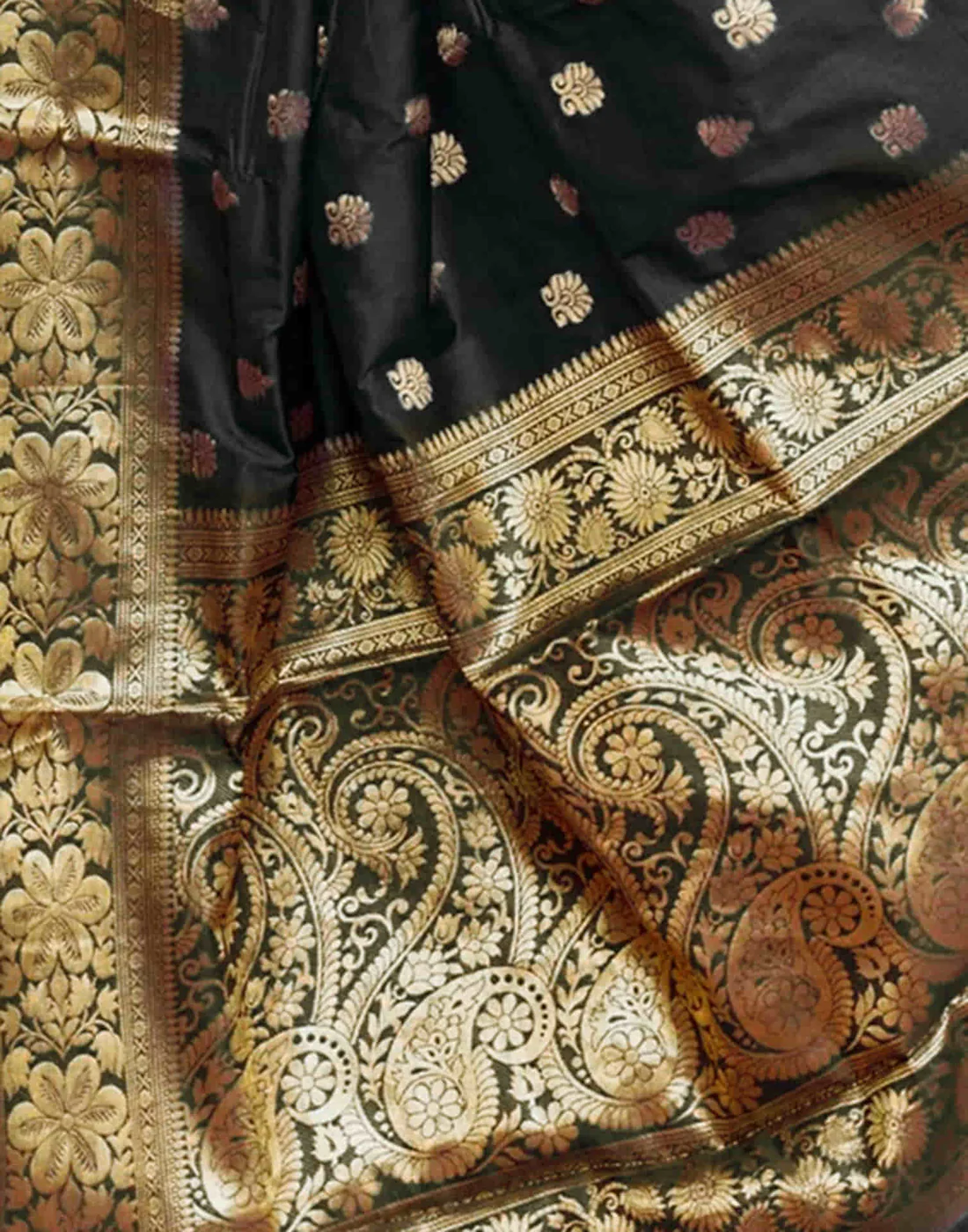 AXONIT Women's Silk Blend Banarasi Jacquard Floral & Paisley Design Saree with Unstitched Blouse Piece