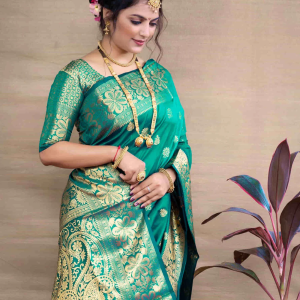 AXONIT Women's Silk Blend Banarasi Jacquard Floral & Paisley Design Saree with Unstitched Blouse Piece