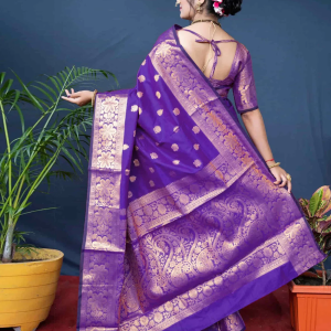 AXONIT Women's Silk Blend Banarasi Jacquard Floral & Paisley Design Saree with Unstitched Blouse Piece