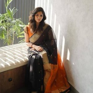 AXONIT Women's Cotton Saree with Zari Motifs & Dual Tone Finish with Unstitched Blouse Piece