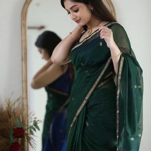 AXONIT Women's Cotton Saree with Zari Motifs & Dual Tone Finish with Unstitched Blouse Piece