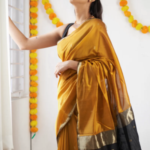 AXONIT Women's Cotton Saree with Zari Motifs & Dual Tone Finish with Unstitched Blouse Piece