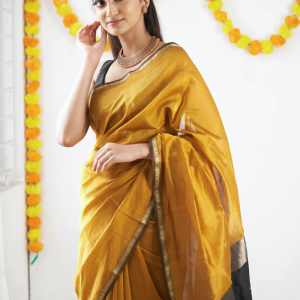 AXONIT Women's Cotton Saree with Zari Motifs & Dual Tone Finish with Unstitched Blouse Piece