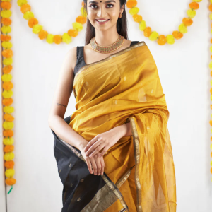 AXONIT Women's Cotton Saree with Zari Motifs & Dual Tone Finish with Unstitched Blouse Piece