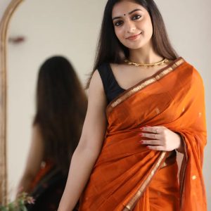 AXONIT Women's Cotton Saree with Zari Motifs & Dual Tone Finish with Unstitched Blouse Piece