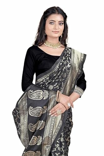 AXONIT Women's Silk Saree with Floral & Paisley Weaving & Traditional Golden Pallu with Unstitched Blouse Piece