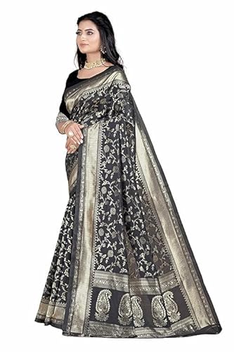 AXONIT Women's Silk Saree with Floral & Paisley Weaving & Traditional Golden Pallu with Unstitched Blouse Piece