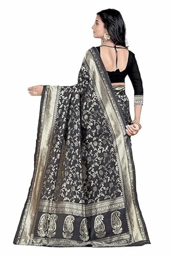 AXONIT Women's Silk Saree with Floral & Paisley Weaving & Traditional Golden Pallu with Unstitched Blouse Piece