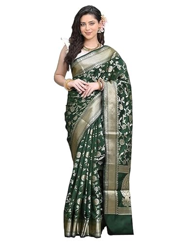 AXONIT Women's Silk Saree with Floral & Paisley Weaving & Traditional Golden Pallu with Unstitched Blouse Piece