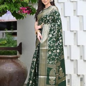 AXONIT Women's Silk Saree with Floral & Paisley Weaving & Traditional Golden Pallu with Unstitched Blouse Piece