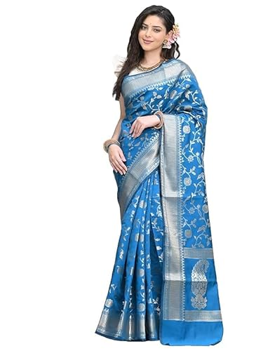 AXONIT Women's Silk Saree with Floral & Paisley Weaving & Traditional Golden Pallu with Unstitched Blouse Piece