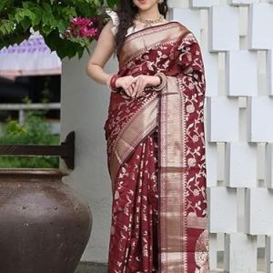 AXONIT Women's Silk Saree with Floral & Paisley Weaving & Traditional Golden Pallu with Unstitched Blouse Piece