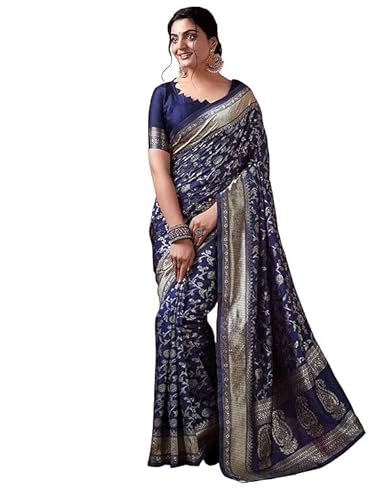 AXONIT Women's Silk Saree with Floral & Paisley Weaving & Traditional Golden Pallu with Unstitched Blouse Piece