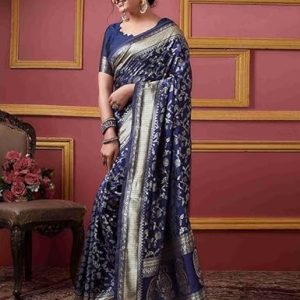 AXONIT Women's Silk Saree with Floral & Paisley Weaving & Traditional Golden Pallu with Unstitched Blouse Piece