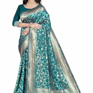 AXONIT Women's Silk Saree with Floral & Paisley Weaving & Traditional Golden Pallu with Unstitched Blouse Piece