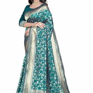 AXONIT Women's Silk Saree with Floral & Paisley Weaving & Traditional Golden Pallu with Unstitched Blouse Piece