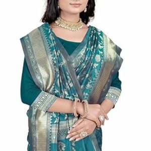 AXONIT Women's Silk Saree with Floral & Paisley Weaving & Traditional Golden Pallu with Unstitched Blouse Piece