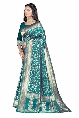 AXONIT Women's Silk Saree with Floral & Paisley Weaving & Traditional Golden Pallu with Unstitched Blouse Piece
