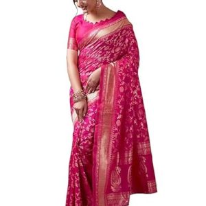 AXONIT Women's Silk Saree with Floral & Paisley Weaving & Traditional Golden Pallu with Unstitched Blouse Piece