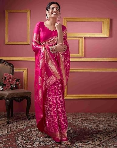 AXONIT Women's Silk Saree with Floral & Paisley Weaving & Traditional Golden Pallu with Unstitched Blouse Piece