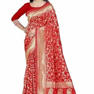 AXONIT Women's Silk Saree with Floral & Paisley Weaving & Traditional Golden Pallu with Unstitched Blouse Piece