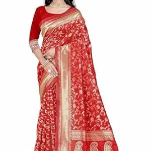 AXONIT Women's Silk Saree with Floral & Paisley Weaving & Traditional Golden Pallu with Unstitched Blouse Piece