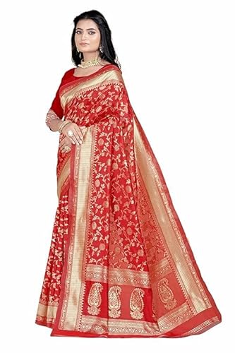 AXONIT Women's Silk Saree with Floral & Paisley Weaving & Traditional Golden Pallu with Unstitched Blouse Piece