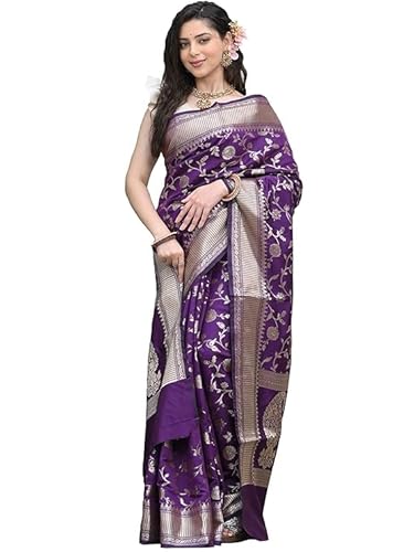 AXONIT Women's Silk Saree with Floral & Paisley Weaving & Traditional Golden Pallu with Unstitched Blouse Piece