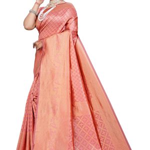 AXONIT Women's Banarasi Silk Saree with Golden Zari Weaving & Border with Unstitched Blouse Piece