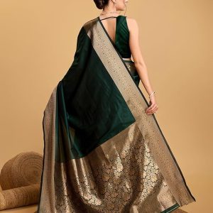 AXONIT Women's Premium Jacquard Silk Saree with Antique Gold Zari Border & Pallu weave & Unstitched Blouse Piece