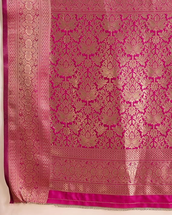AXONIT Women's Premium Jacquard Silk Saree with Antique Gold Zari Border & Pallu weave & Unstitched Blouse Piece