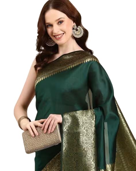 AXONIT Women's Premium Jacquard Silk Saree with Floral Brocade Border & Pallu Design with Unstitched Blouse Piece