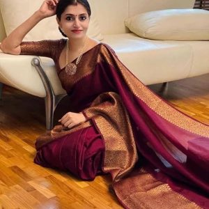 AXONIT Women's Premium Jacquard Silk Saree with Floral Brocade Border & Pallu Design with Unstitched Blouse Piece