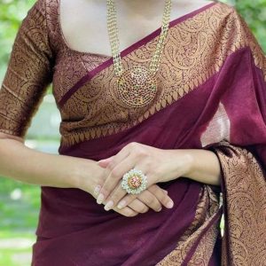 AXONIT Women's Premium Jacquard Silk Saree with Floral Brocade Border & Pallu Design with Unstitched Blouse Piece