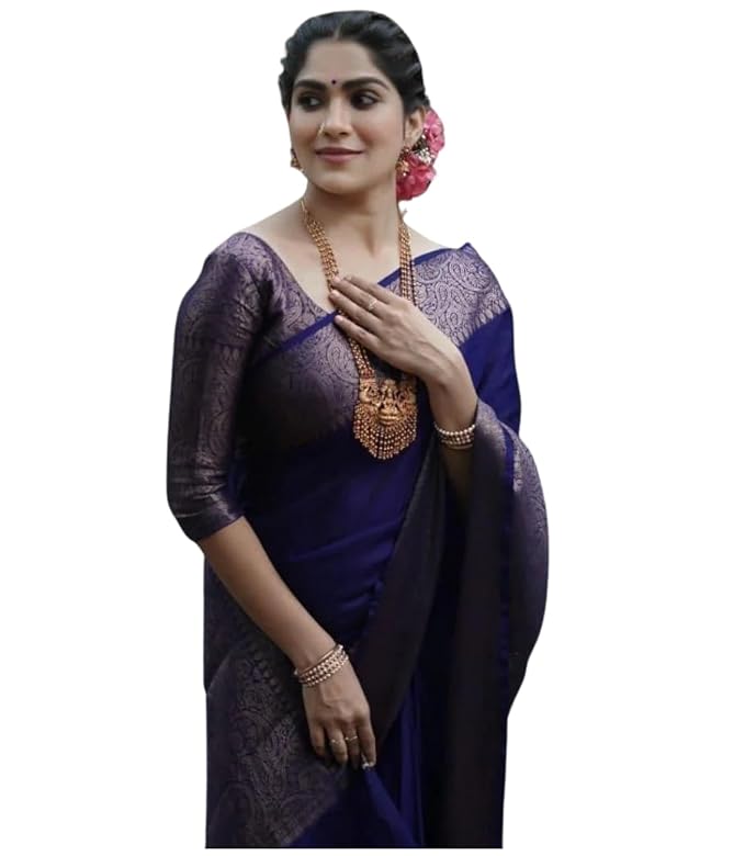 AXONIT Women's Premium Jacquard Silk Saree with Floral Brocade Border & Pallu Design with Unstitched Blouse Piece