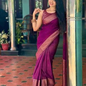 AXONIT Women's Premium Jacquard Silk Saree with Floral Brocade Border & Pallu Design with Unstitched Blouse Piece