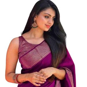 AXONIT Women's Premium Jacquard Silk Saree with Floral Brocade Border & Pallu Design with Unstitched Blouse Piece