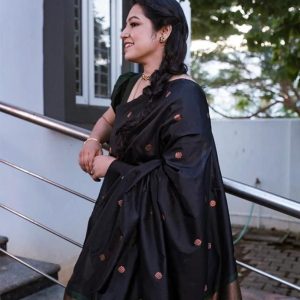 AXONIT Women's Soft Jacquard Heritage Silk Saree with Golden Zari Buti Work with Unstitched Blouse Piece - Bottle Green-Maroon