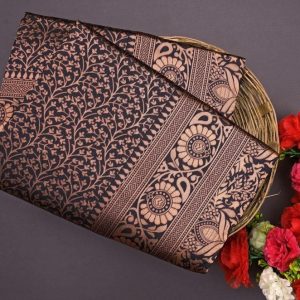 AXONIT Women's Premium Banarasi Silk Saree with Floral & Traditional Patterns & Heavy Golden Zari Border with Unstitched Blouse Piece - Black