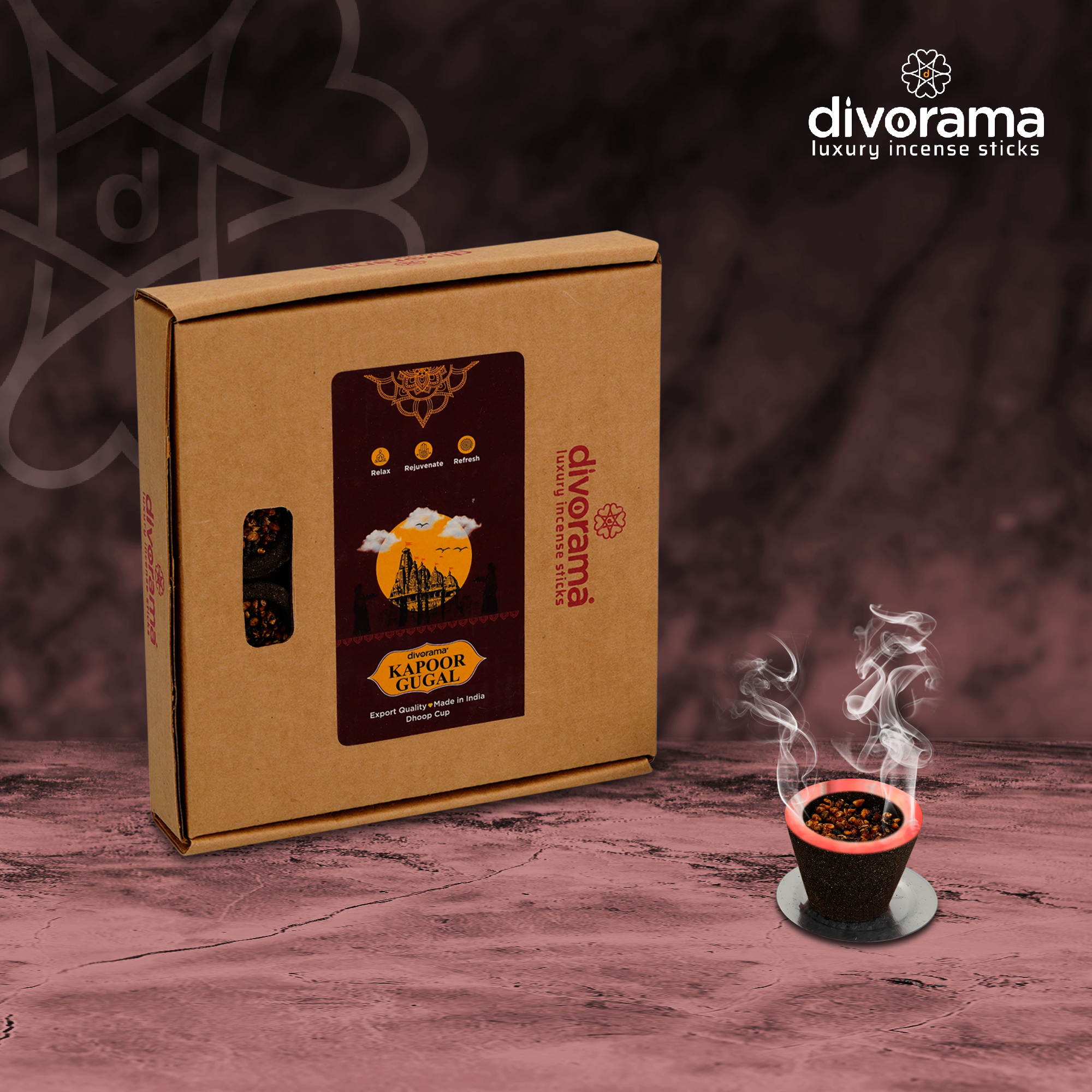 DivoRama Premium Kapoor & Gugal | Sambrani Havan/Dhoop Cups | Pooja, Festivals & all Occasions | Natural |6 Cups