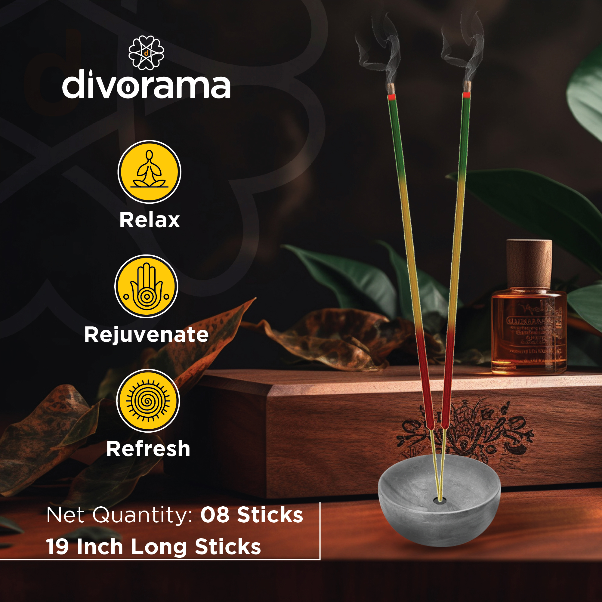 DivoRama Premium Divine Essence Incense Sticks - Deep Sweet Perfume & Belpatra Fragrance-19" long-lasting Aroma Agarbatti to fill every corner with a Spiritual Vibe this Festive Season - 8 Sticks/Pack
