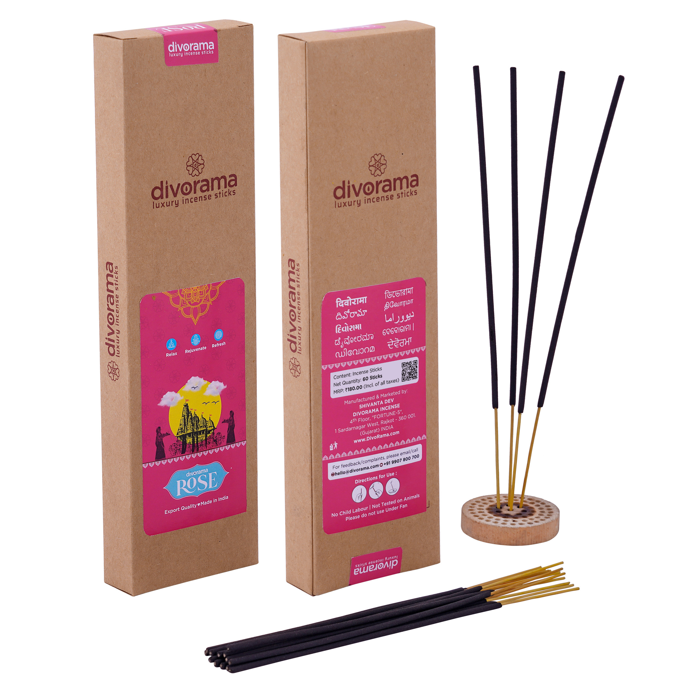 DivoRama Luxury Rose Incense Sticks Agarbatti – 100% Indian Natural Aroma – Long Lasting Gulab Agarbattis for Puja, Meditation, Happy Vibes – 60 Sticks
