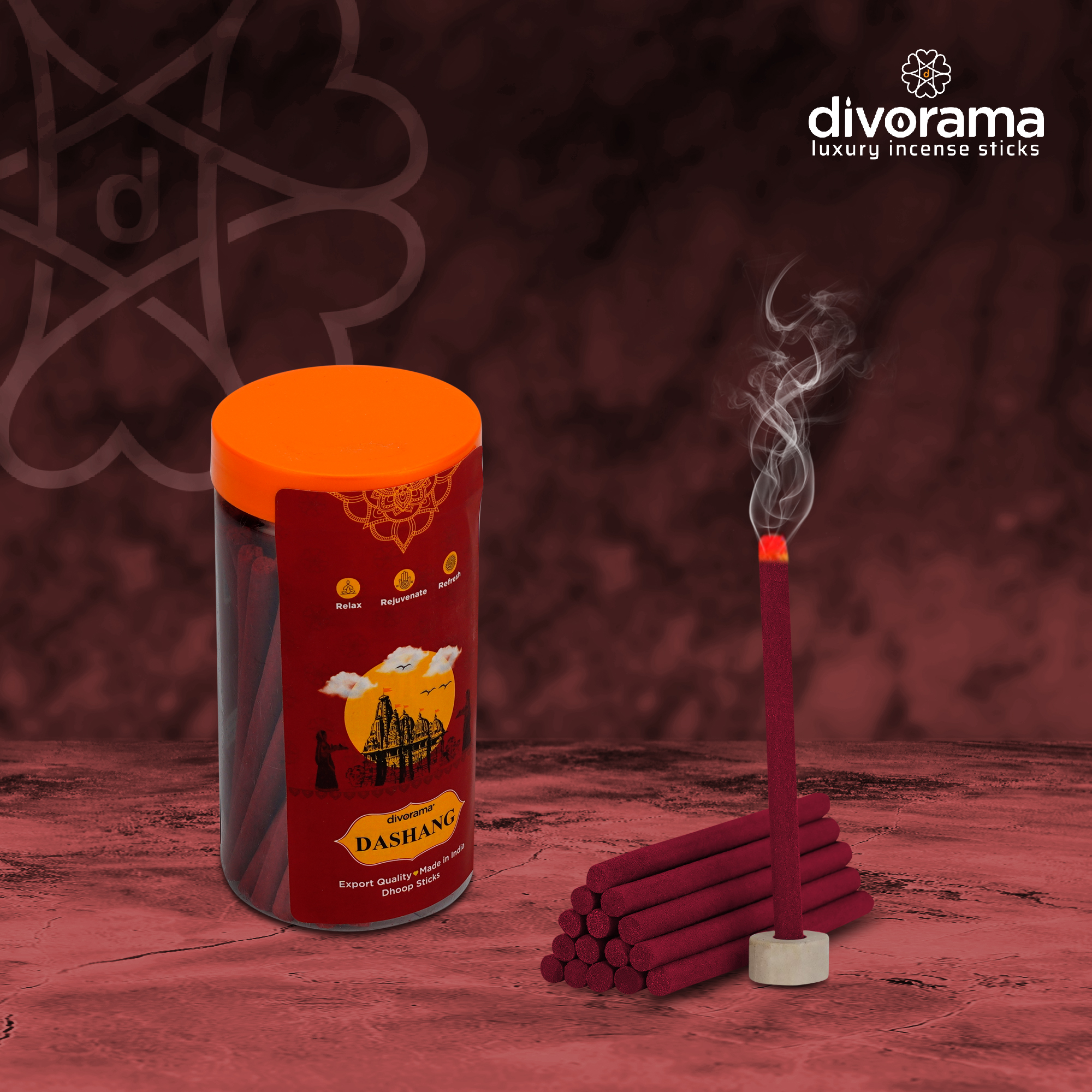 DivoRama Premium Dashnag Dhoop Sticks/Earthy Dhup Batti - Long Lasting Spicy Perfume for Home Fragrance/Meditation/Dhoop for Pooja with Free Dhoop Holder - Pack of 1 Jar x 100Gm
